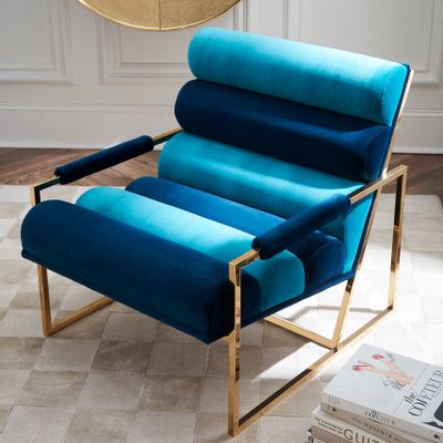Fauteuils - Fauteuil Channeled Goldfinger - Marine/bleu sarcelle - JONATHAN ADLER