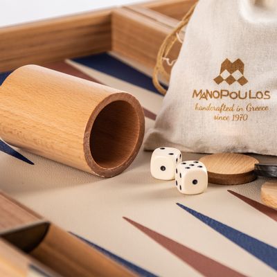 Gifts - CHAMPAGNE BEIGE BACKGAMMON with Blue and Brown - MANOPOULOS CHESS & BACKGAMMON