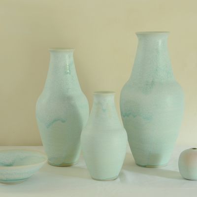 Ceramic - Vases and bowl in high-fired stoneware, turquoise glaze - CHRISTIANE PERROCHON