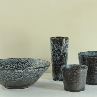 Céramique - Série de vases et une grande coupe (38 cm), double émaillage - CHRISTIANE PERROCHON