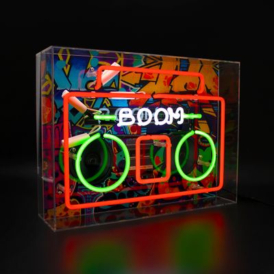 Decorative objects - 'Boom Box' Large Acrylic Box Neon Light with Graphic - LOCOMOCEAN