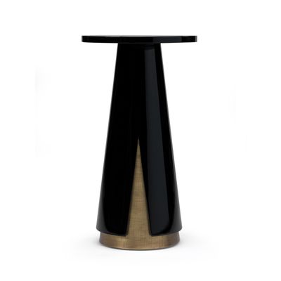 Coffee tables - Mini Moon Side Table in Black Lacquered Wood With Brass Details - DUISTT