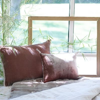 Fabric cushions - FORTUNA 2 Velvet, Silk and Linen Pillow Covers 25x35 cm - EN FIL D'INDIENNE...