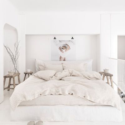 Bed linens - STRIPED IN NATURAL LINEN DUVET COVER SET - MAGICLINEN