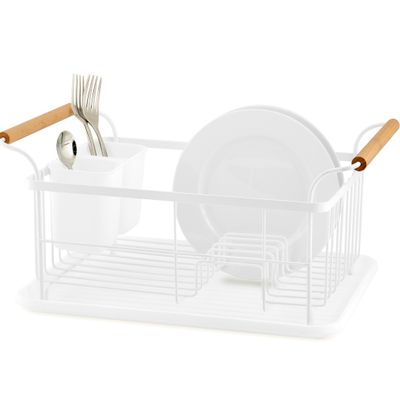 Dish Drainers - White Metal and Wood Dish Drainer CC70032  - ANDREA HOUSE
