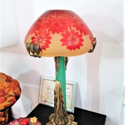 Lampes de table - Lampe en pâte de verre, verre gravé, style Art Nouveau - TIEF