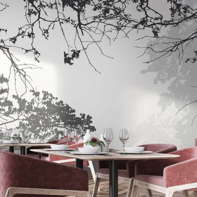 Decorative objects - Ramos Premium Grey and White Tree Wallpaper - LA MAISON MURAEM