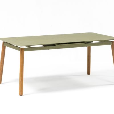 Tables Salle à Manger - Table à manger ALICANTE 6/8p., extension automatique, plateau en aluminium et pieds en teck. - EZEÏS