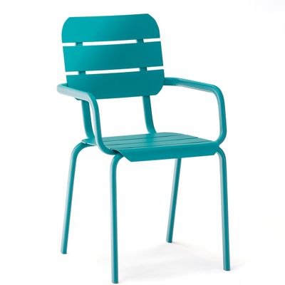 Fauteuils de jardin - Fauteuil de jardin Alicante empilable en aluminium thermo-laqué de couleur moka, vert jonc ou bleu eau. - EZEÏS