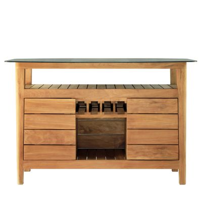 Tables Salle à Manger - Table de bar NAVY, teck et plateau compact en HPL - EZEÏS