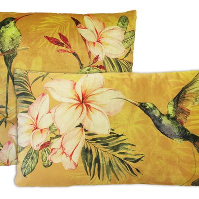Fabric cushions - Cover Hummingbirds Yellow - AUTREFOIS DÉCORATION