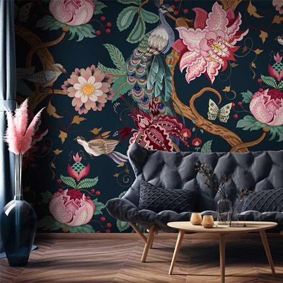 Objets de décoration - Large Flowers and Birds Pavo Wallpaper Mural - LA MAISON MURAEM