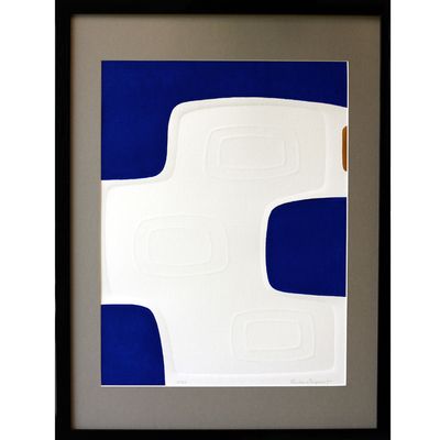Tableaux - Gravure et gaufrage 45 cm x 60 cm bleu - FOUCHER-POIGNANT