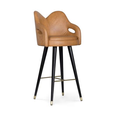 Chairs - Modern Mary Bar Stools, Caramel Leather, Handmade in Portugal by Greenapple - GREENAPPLE DESIGN INTERIORS