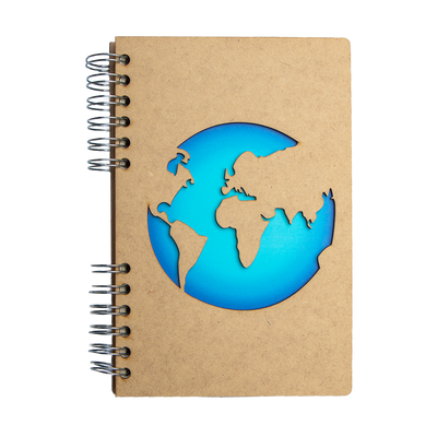 Stationery - Sustainable wooden notebook - recycled paper - A5 size - Lined paper - WORLD - KOMONI AMSTERDAM