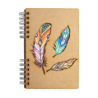 Stationery - Sustainable woorden notebook - recycled paper - A5 size - blank paper - FEATHERS - KOMONI AMSTERDAM