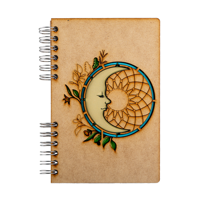 Stationery - Sustainable wooden notebook -  recycled paper - A6 size - lined paper - MOON - KOMONI AMSTERDAM