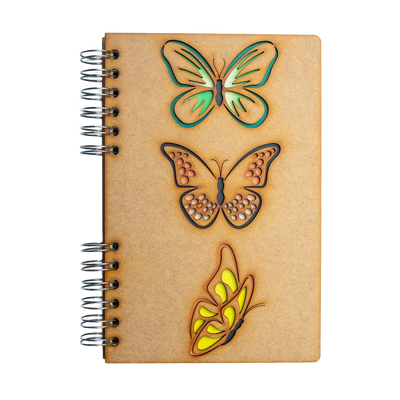 Stationery - Sustainable wooden notebook - recycled paper - A5 size - Lined paper - BUTTERFLIES - KOMONI AMSTERDAM