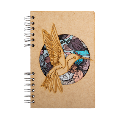 Stationery - Sustainable wooden notebook - recycled paper - A5 size - Lined paper - HUMMINGBIRD FLOWER - KOMONI AMSTERDAM