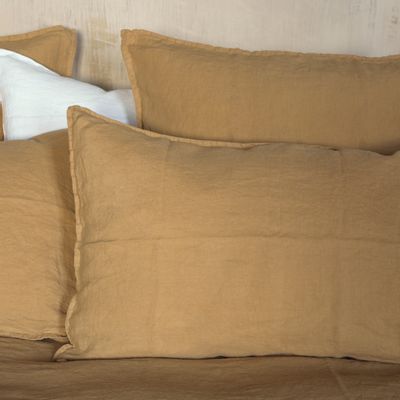 Bed linens - CAMEL STONE WASHED LINEN DUVET COVER - MAISON D'ÉTÉ