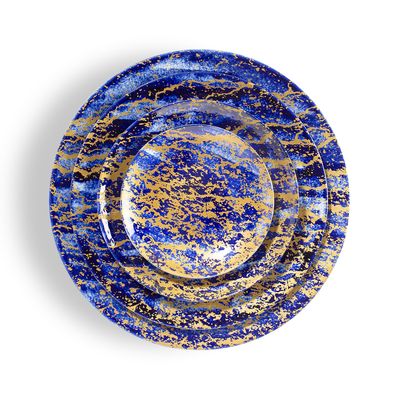 Formal plates - Limoges porcelain blue and gold Magma table art collection - NON SANS RAISON PORCELAINE DE LIMOGES