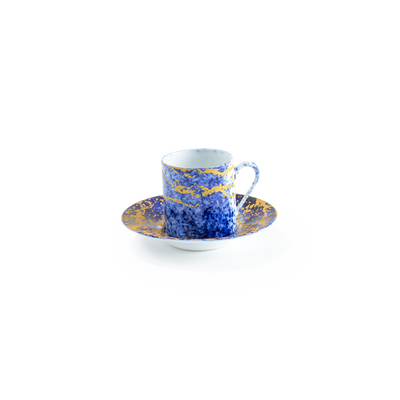 Formal plates - Limoges porcelain blue and gold Magma table art collection - NON SANS RAISON PORCELAINE DE LIMOGES