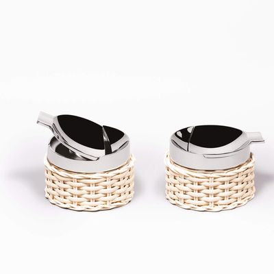 Outdoor decorative accessories - TOLEDO LEATHER & RATTAN ASHTRAY - PIGMENT FRANCE BY GIOBAGNARA