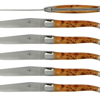Couteaux - Couteaux de table en bois précieux, coffret de 6 : Olivier, Genévrier, Ebène, Thuya... - FORGE DE LAGUIOLE