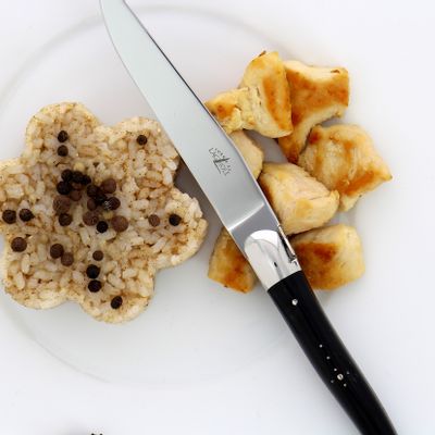 Gifts - Table knives, high polished finish with light or dark Horn handle, set of 6 - FORGE DE LAGUIOLE