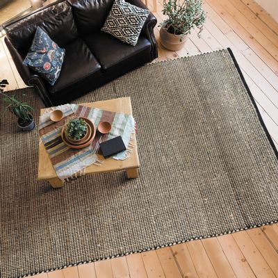 Tapis - TAPIS JUTE COTON - Tapis tissé en jute et coton noir et naturel 190x290 - ALECTO