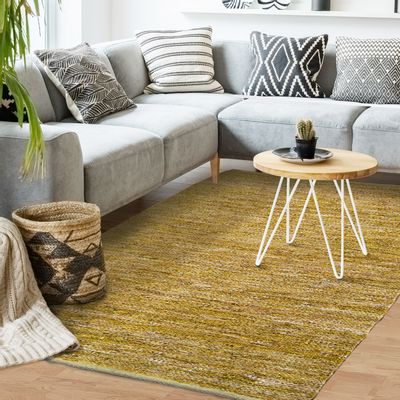 Autres tapis - SKIN RUG - 160x230 yellow woven leather carpet. - ALECTO