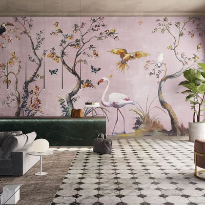 Papiers peints - Bespoke Pink Ibis Birds Wallpaper - LA MAISON MURAEM