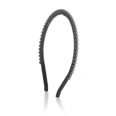 Hair accessories - Narrow leather & Swarovski® pearls hairband SUZAN - VALÉRIE VALENTINE