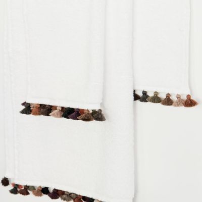 Objets de décoration - Linge de bain en coton blanc avec pompons - MIA ZIA