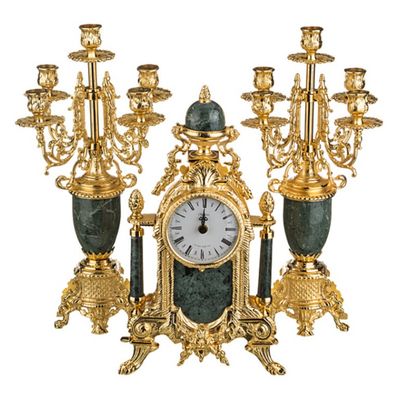 Horloges - art. 425/449 table clock with chandlerhoder with marble/porcelain - OLYMPUS BRASS