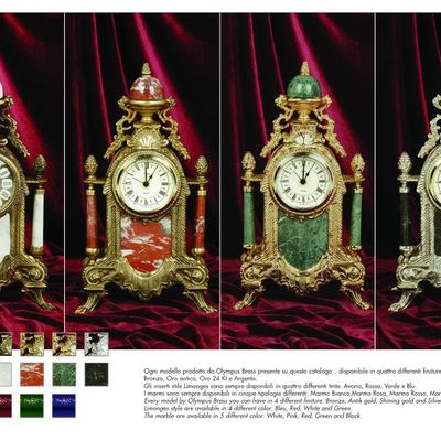 Horloges - art. 425/449 table clock with chandlerhoder with marble/porcelain - OLYMPUS BRASS