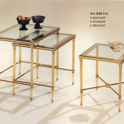 Autres tables  - art. 804 TRIS DE TABLES en plaqué bronze et marbre/verre - OLYMPUS BRASS
