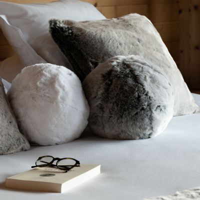 Fabric cushions - Snowball Faux Fur Ball Cushion - MAISON EVELYNE PRELONGE FRANCE