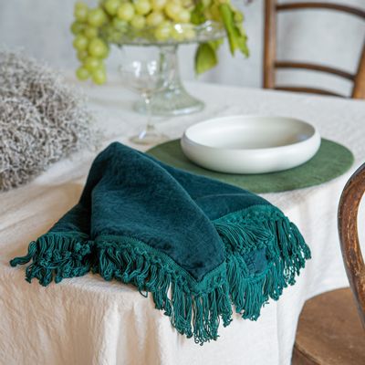 Linge de table textile - Ensemble de 4 serviettes en lin à longues franges - ONCE MILANO