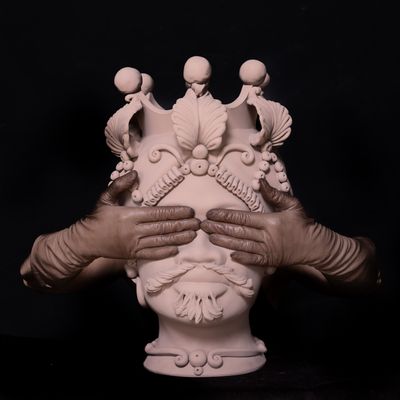 Design objects - SCIACCA MOORISH HEAD VASE. Handmade in Italy, Sicily, 2020 - MOSCHE BIANCHE