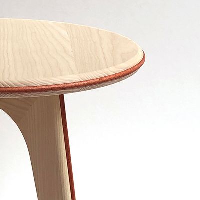 Office seating - ASSY Stool or Side Table - Bleached Ash and Orange Leather - MADEMOISELLE JO