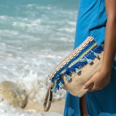 Clutches - Joy decorated jute summer pouches - MON ANGE LOUISE