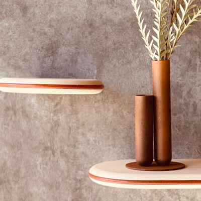 Shelves - Bleached ash floating shelf - leather trim - Set 1 - MADEMOISELLE JO