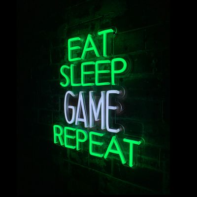 Objets de décoration - PANNEAU MURAL LED NÉON 'EAT SLEEP GAME REPEAT' - VERT ET BLANC - LOCOMOCEAN