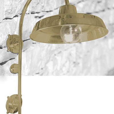 Outdoor wall lamps - Large Industrial Brass hat wall light 777 for main entry or wall - ANDROMEDA LIGHTING