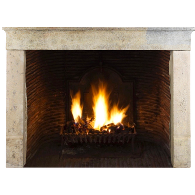 Fireplaces - Vintage Mediterranean Two-Tone Limestone Fireplace. - MAISON LEON VAN DEN BOGAERT ANTIQUE FIREPLACES AND RECLAIMED DECORATIVE ELEMENTS