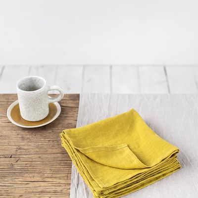 Kitchen linens - Moss Yellow Linen Napkin Set - MAGICLINEN