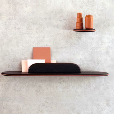 Office furniture and storage - Floating shelf black stained ash - leather trim - Set 2 - MADEMOISELLE JO