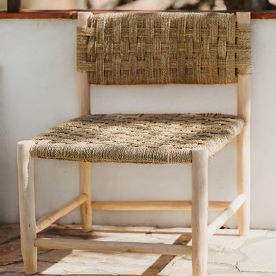 Armchairs - Palm Leaf Braided Raw Wood Armchairs - COSYDAR-DECO