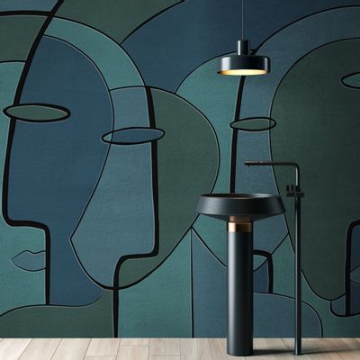 Wallpaper - Papier peint visages bleu Innerline Blue - LA MAISON MURAEM